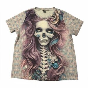 Ethereal Skeleton Mermaid Graphic T-Shirt - Gothic Pastel Tie Dye Size XL